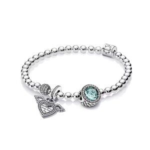Pandora Silver Beaded Bracelet with Blue Crystal & Heart Angel Charm